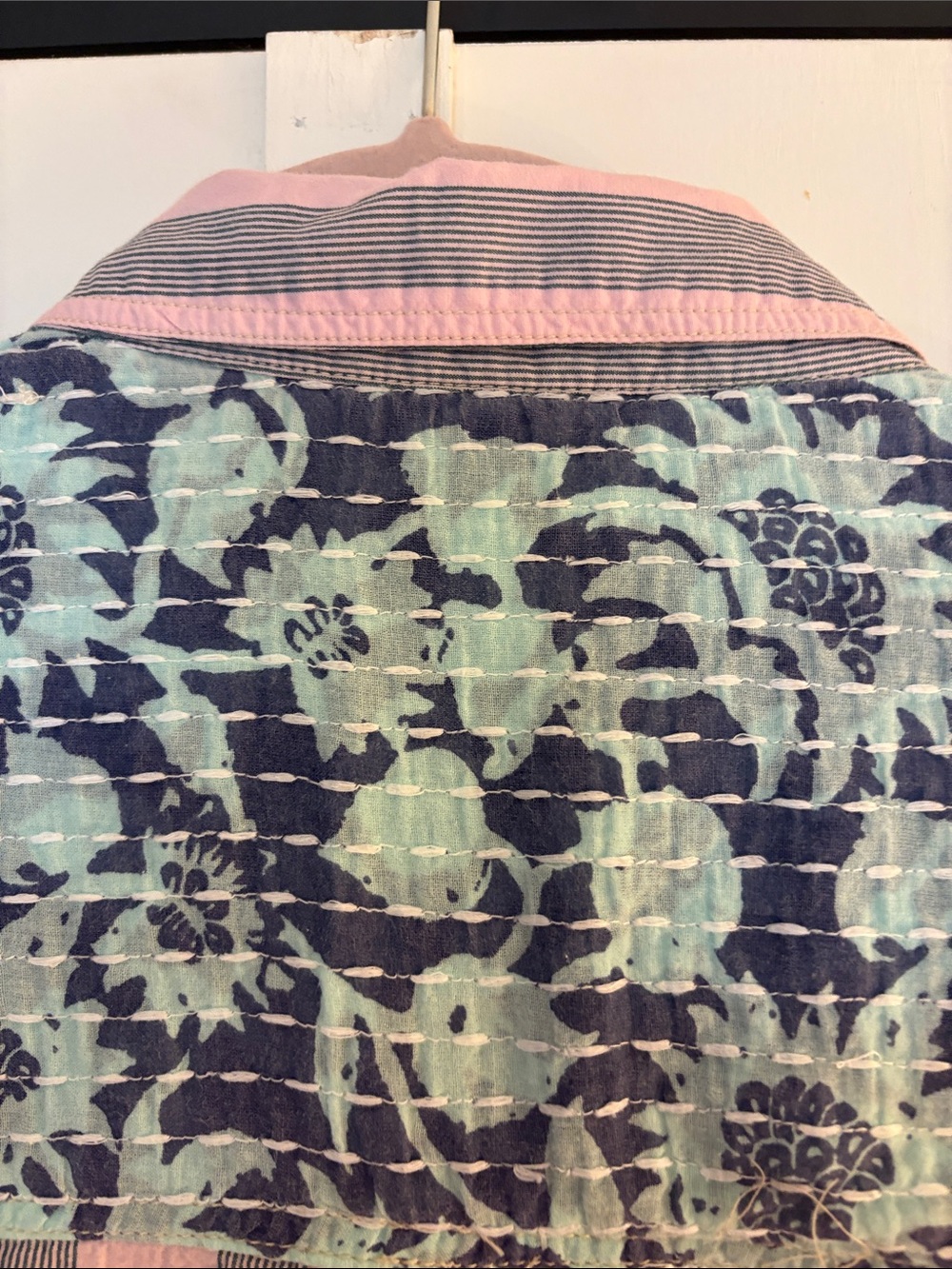 Free people Pink & Teal Striped Patchwork Button-Down Shirt - Picture 8 of 8